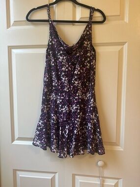 Adjustable-Strap Purple Floral Mini Skort